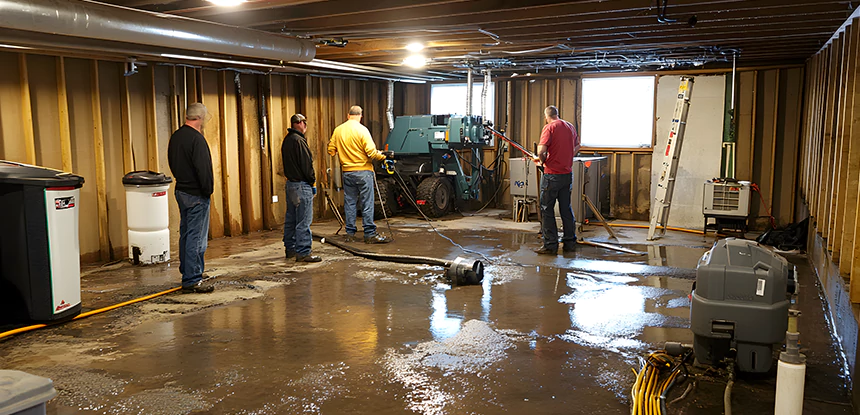 Cleaning Sewage From Basement Floor in Murrayville